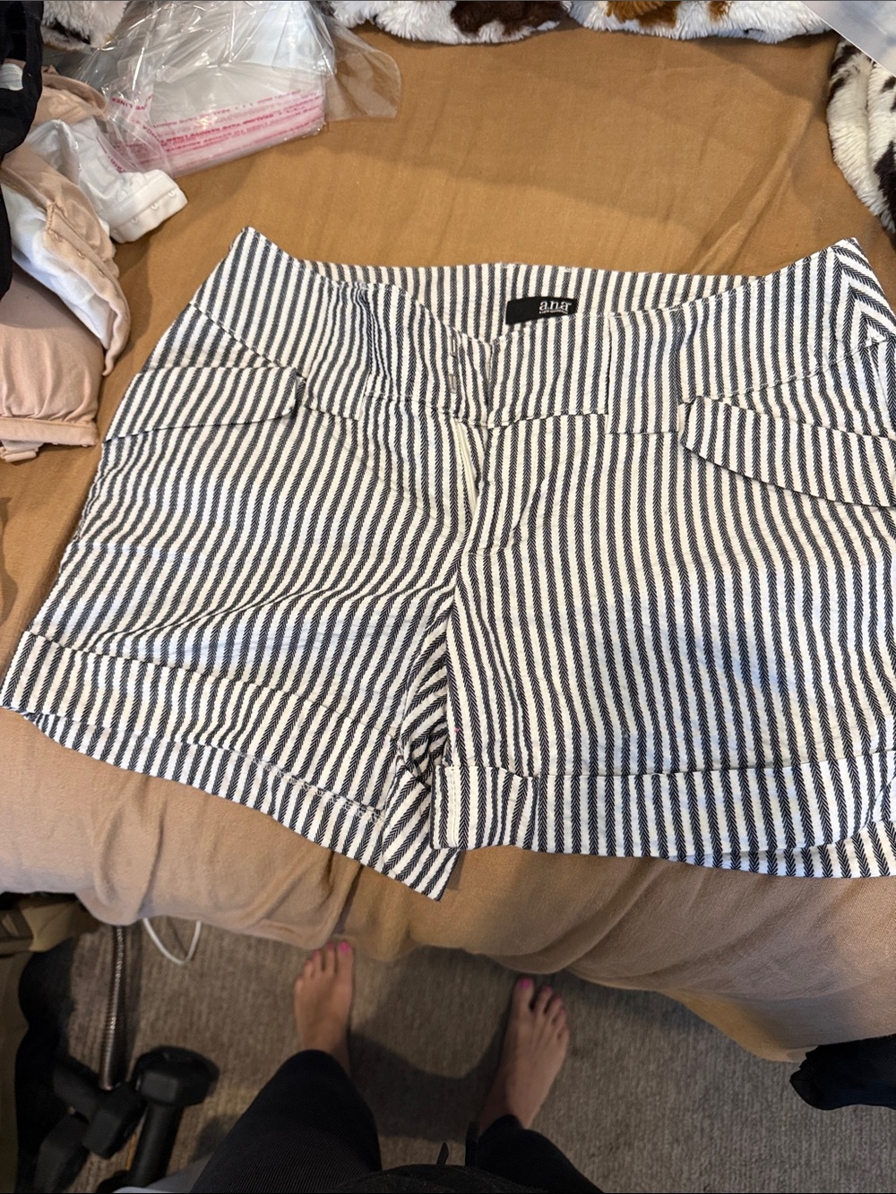 a.n.a Navy and White Striped Women’s Shorts